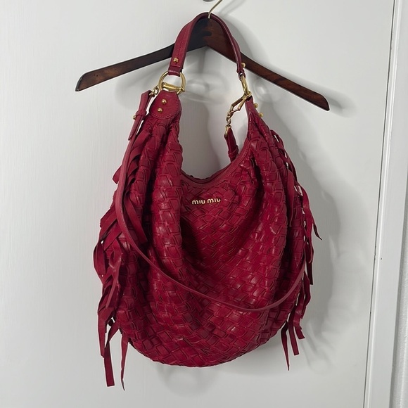 Miu Miu Leather Fringe Satchel Hobo Crossbody - Picture 1 of 15